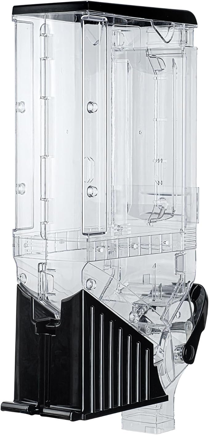 Restaurantware Cereal Dispenser 5 gal Plastic Gravity Bin Candy Dispenser Self-Serve Black Dry Food with Stand for Breakfast Buffet or Hotel Use