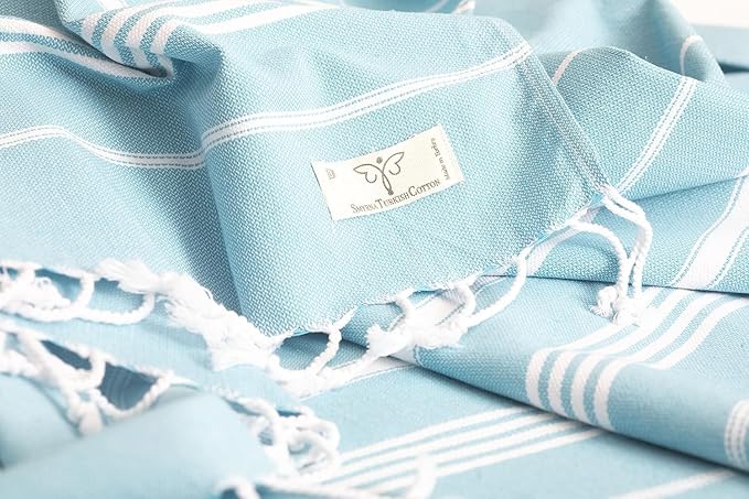 SMYRNA TURKISH COTTON Beach Blanket – Sand-Free Oversized Beach Throw 50x60 – Quick-Dry Lightweight Turkish Towel for Beach, Pool, Picnic & Outdoor Travel – Eco-Friendly Recycled Cotton, Turquoise