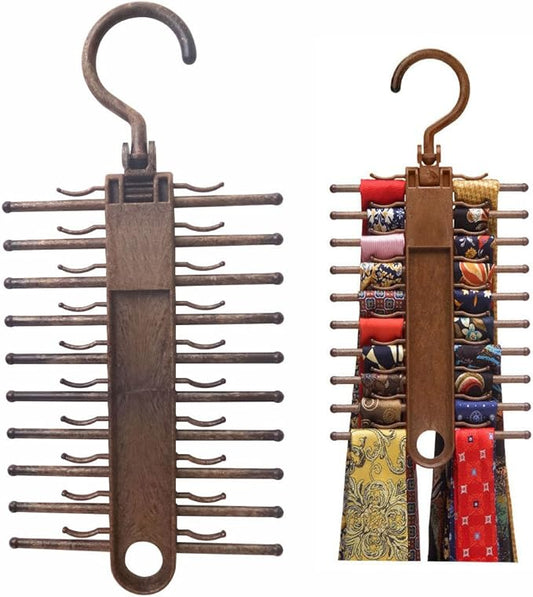 Tie Rack Hanger 1 Pack Non-Slip Tie Scarf Rack Holder Hook Belt Hanger with 360 Degree Rotating,Securely up to 20 Tie,Best Multi-Use Space-Saving Plastic Organizer for Storage Closet