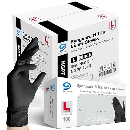 Jointown Basic Medical Black Nitrile Exam Gloves - Latex-Free & Powder-Free - NGPF1046 (Case of 1,000), large