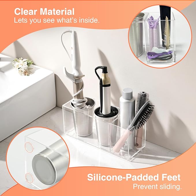 3-in-1 Hair Tool Organzier, Hair Hot Tools Wall Holder, Hair Dryer Curling Iron Storage (Clear)