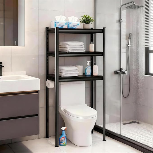 Over Toilet Storage Shelves, 5 Tier Adjustable Steel Shelf, Freestanding Metal Bathroom Space Saver, Waterproof&Rustproof Oraganizer with Reinforced Columns, Ideal for Laundry Bathroom,24W*14D*54H