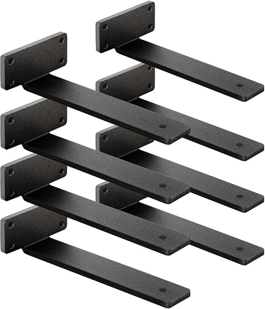 8 Pack Shelf Brackets 12 Inch Floating Shelf Bracket 1/5 inch Thick Heavy Duty Hidden Shelf Brackets Iron Metal Brackets for Shelf Support with Screw Included
