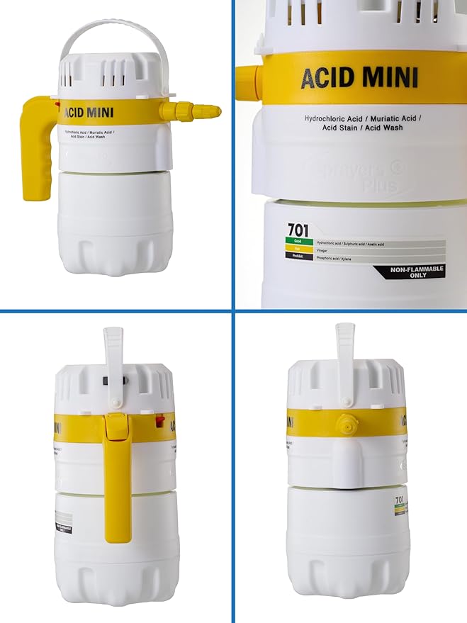 Sprayers Plus 701 Acid Mini Effortless Sprayer, Portable Lightwight 1.2L Battery Powered Chemical Resistant Sprayer,Nitrile Seals, Rechargeable via USB-C, for Acid Pool Washing