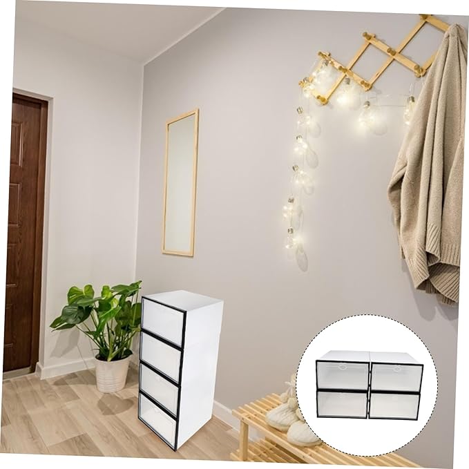 Garneck 4pcs shoe box sneaker cabinet shoes case shoe display case shoe storage containers sneaker containers Stackable Shoe Storage Rack clear Organizer white plastic men and women drawer