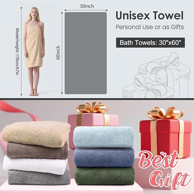 Bath Towels, Pack of 4, 30"x60", Large Microfiber Towel Set, Ultra Soft, Super Absorbent, Fast Drying, Perfect for Sauna, Shower, Pool, Sport, Travel, Fitness, SPA,Yoga, Coral Fleece - Camel