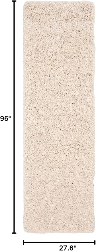 SAFAVIEH Fontana Shag Collection Runner Rug - 2'3" x 8', Creme, Solid Design, Non-Shedding & Easy Care, 2-inch Thick Ideal for High Traffic Areas in Living Room, Bedroom (FNT800B)