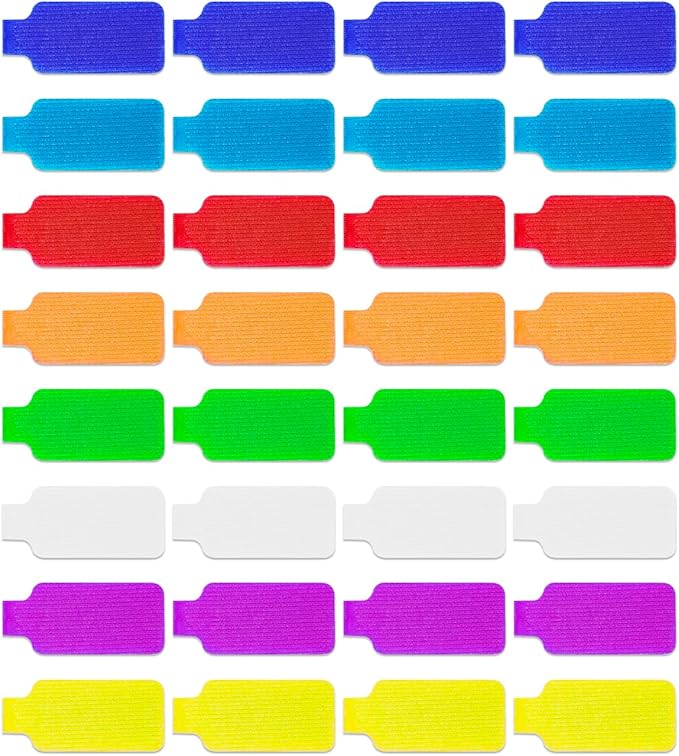 32 PCS Multi-Color Write On Cord Labels, Wire Tags for Electronics, Computers Cable Management and Identification, Assorted Colors, 1.77" x 0.78"