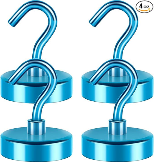 Neosmuk Magnetic Hooks Heavy Duty,Strong Magnet with Hook for Fridge, Super Neodymium Extra Strength Industrial Hooks for Hanging, Magnetic Hanger for Toolbox, Cruise, Grill(RoyalBlue,4 Pack)