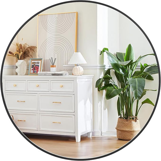 30 in Round Mirror for Wall, Black Metal Frame Circle Mirror, Round Bathroom Mirror for Wall Decor, Mirror for Entryway, Vanity, Bedroom, Easy to Install
