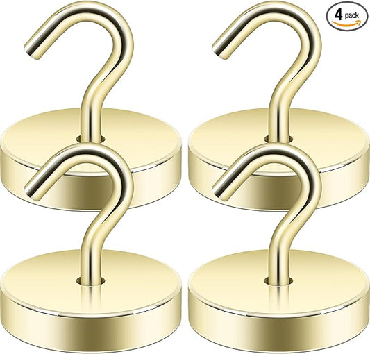 Neosmuk Magnetic Hooks, Cruise Ship Essentials, 10lb+ Heavy Duty Magnetic Hooks for Cruise Cabins, Refrigerator, Grill, Hanging, and Travel | Extra Strong Must-Haves Magnet Hook,Gold