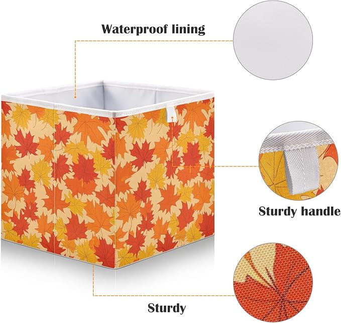 Bolaz Autumn Maple Leaves Pattern Closet Organizers Storage Cubes Storage Bins Shelf Baskets Containers for Home Room Office,Rectangle