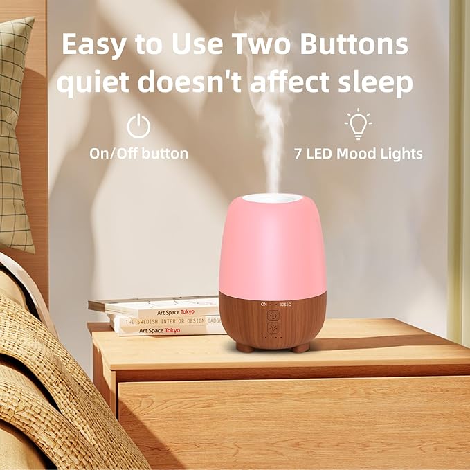 Rechargeable Battery Essential Oil Diffuser 150ML, Portable Cordless Aromatherapy Diffuser, 7-Color LED Light, 7 Hours Run Time, Quiet Design, Safe Auto Shut-Off, for Office, Home, Outdoor