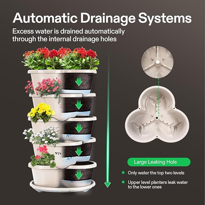 5 Tier Vertical Gardening Stackable Planter and 0.5Gal Handheld Garden Sprayer, 2L Pump Sprayer, 68 Oz Water Spray Bottle with Safety Valve, Adjustable Nozzle, Extended Spray Rod & Ad