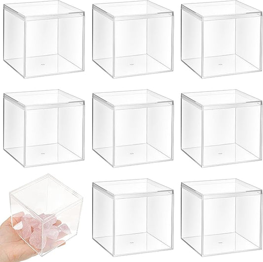8PCS Clear Acrylic Box with Lid, 4x4x4 inch Small Decorative Storage Box for Display and Organize, Acrylic Cube Storage Container Drawer Organizer for Cosmetics Makeup Jewelry Party Favor