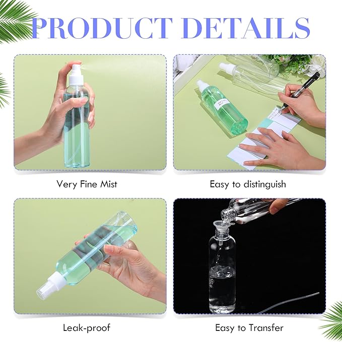 Eccliy 64 Pcs 8 oz Spray Bottles Fine Mist Cleaning Bottles Clear Empty Plastic Travel Sprayer Refillable Sprayer with Cap for Cleaning Solutions Oils Travel Perfumes(White)