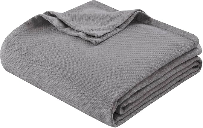 Madison Park Liquid Cotton Luxury Blanket Premium Soft Cozy 100% Ring Spun Cotton For Bed , Couch or Sofa, Twin, Gray