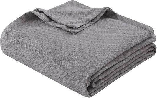 Madison Park Liquid Cotton Luxury Blanket Premium Soft Cozy 100% Ring Spun Cotton For Bed , Couch or Sofa, Twin, Gray