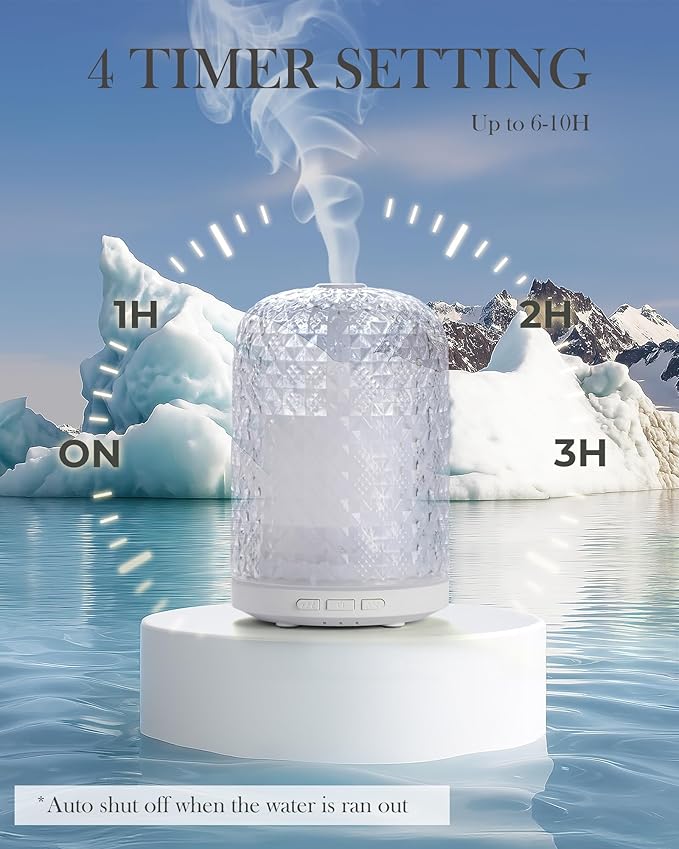 Essential Oil Diffuser - 2.4MHz Ultrasonic Glass Diffuser for Home, 120ml, Pulse&Continuous Mist, Bright/Dim/Breathing Lighting, Waterless Auto-Off, Aromatherapy Diffuser with USB Cable
