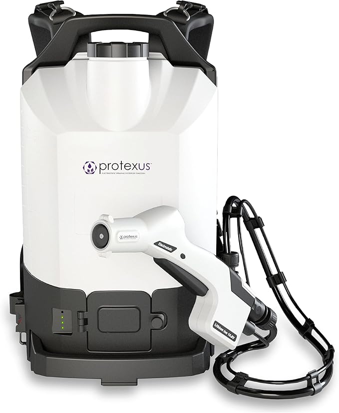 Protexus PX300 Backpack Electrostatic Sprayer Cordless Coverage, 4hr Rechargeable 16.8V Battery - 4 Ft Hose, 2.25 Gallon Tank, 60-Micron Nozzle