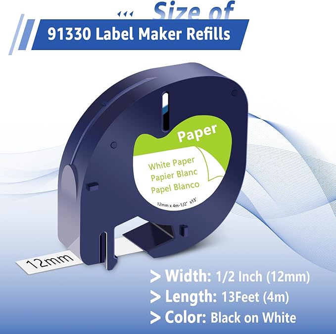 3 Pack Compatible for Dymo Label Maker Refills 91330 10697 White Paper Label Tape 12mm x 4m (1/2" x 13') for Dymo LetraTag Refill 200B LT-100H LT-100T LT-110T OX50, Black on White