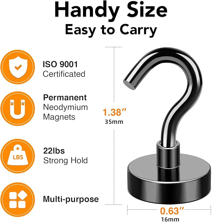 MIKEDE Magnetic Hooks, 30Lbs+ Strong Neodymium Black Magnet Hook for Hanging, Heavy Duty Magnetic Hooks Classroom Must Have, Magnet with Hooks for Home, Kitchen, Workplace, School - Pack of 300