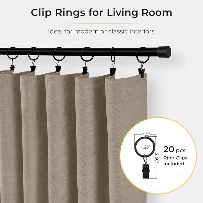 INOVADAY 100% Blackout Curtains for Bedroom, Black Out Curtains 96 Inch Long, Clip Rings Linen Blackout Drapes, Thermal Insulated Room Darkening for Living Room, 2 Panels - Earthy Beige,W50xL96