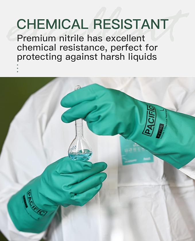 PACIFIC PPE 2 Pairs Nitrile Chemical Resistant Gloves, Flocked, Resist Household Acid, Alkali, Latex Rubber Free, 15 mil, 12.6", XX-Large