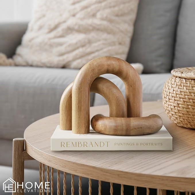 Wooden Arch Decor Set of 3 - Shelf Decor Aesthetic for Coffee Tables, Bookshelves, & Entryways - Acacia Wood Japandi Home Decor Accents - Modern Decorative Objects