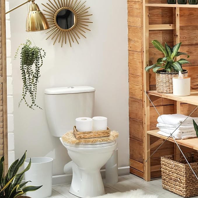 3 Packs Wicker Storage Trays, 10" Rattan Vanity Trays, Handwoven Toilet Paper Holder for Bathroom Towel, Rectangular Water Hyacinth Organizer for Countertop, Tank Topper, Shelves