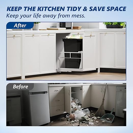 Insputer Pull Out Trash Can Under Cabinet with Tiltable 10° & 10 Gal Garbage bin, Under Sink Trash Can Kit for Kitchen, Easy to Take Out Bin, Requires Minimum Cabinets Opening 12" W X 18" D