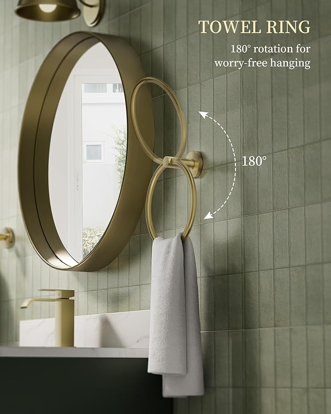 Bathroom Hardware Accessories Set 5 Pieces Brushed Gold 24" SUS 304 Stainless Steel Bath Double Towel Holder Bar Set Towel Rack Combination Wall Mounted for Kitchen, Laundry, Bedroom