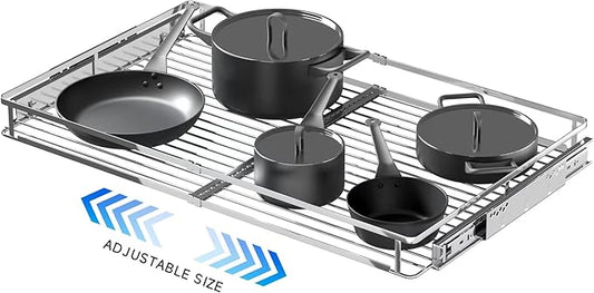 Expandable Pull Out Cabinet Organizer,23~39.8" W x 22.5" D Heavy Duty Slide Out Shelves Adjustable Height Cabinet Pull Out Shelves,Expandable Width Spice Rack Organizer for Kitchen Cabinet