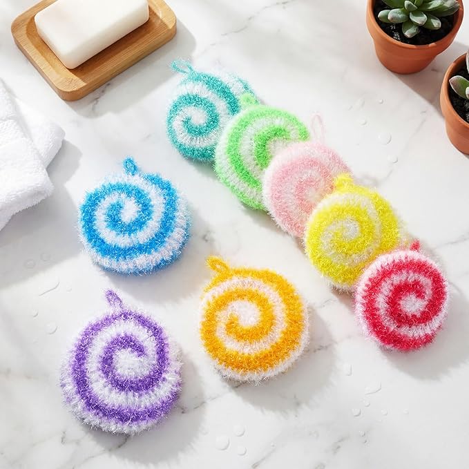 12 Pcs Dish Scrubber Non Scratch Dish Washing Scrubbers Reusable Household Cleaning Kitchen Tools for Dishwashing Washing Dishes Cookware Tubs Sinks (Candy)
