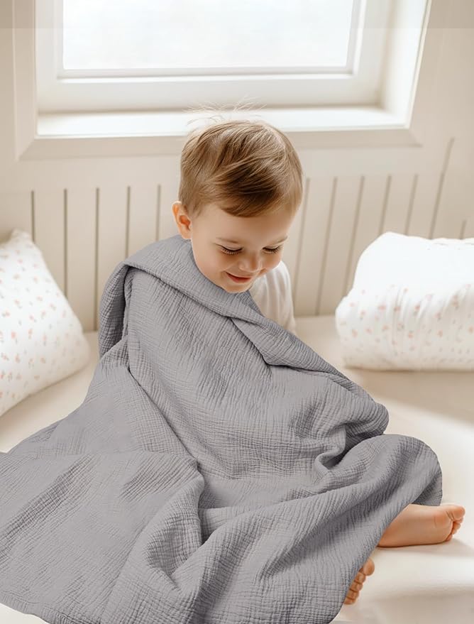 lulumoon Muslin Quilt Blanket, Crib Blanket for Baby and Toddler,47x47 Inches(Gray)