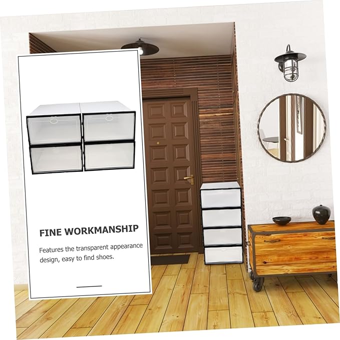 Garneck 4pcs shoe box sneaker cabinet shoes case shoe display case shoe storage containers sneaker containers Stackable Shoe Storage Rack clear Organizer white plastic men and women drawer