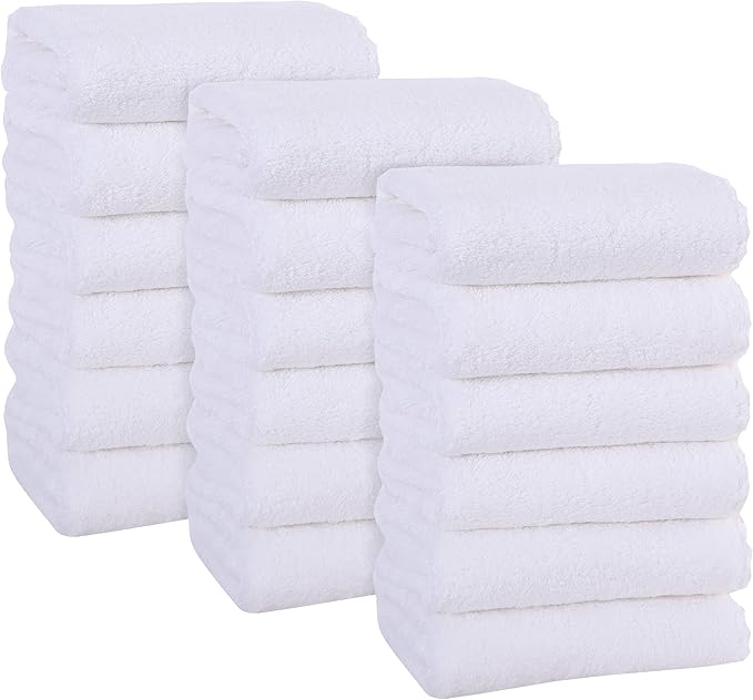 18 Pack Premium Hand Towels - Quick Drying - Microfiber Coral Velvet Highly Absorbent Towels - Multipurpose Use as Hotel, Bathroom, Shower, Spa, Hand Towel 16 x 28 inches (White)