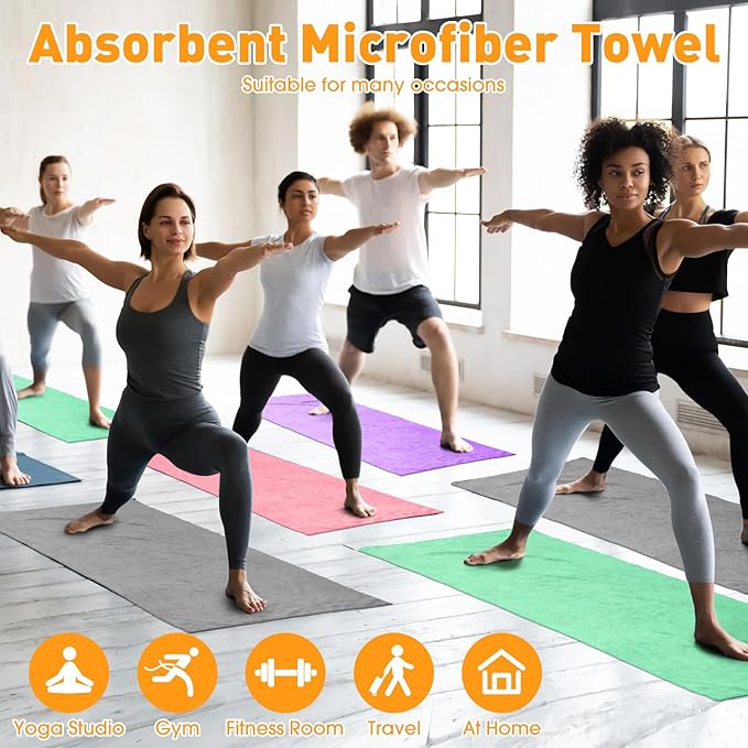 4 Pcs Hot Yoga Towels Bulk Non Slip Microfiber Anti Slip Absorbent Multicolor Wicking Pilates Yoga Mat Towel for Women Men Pilates, 27" x 72" (Vivid)