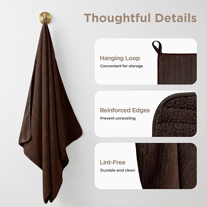 Oversized Bath Towels 8 Piece Towel Set, 2 Extra Large Bath Sheets, 2 Hand, 4 Washcloths, Luxury Soft Super Absorbent Thick Shower Towels for Bathroom, Spa & Hotel, Quick Dry, Brown
