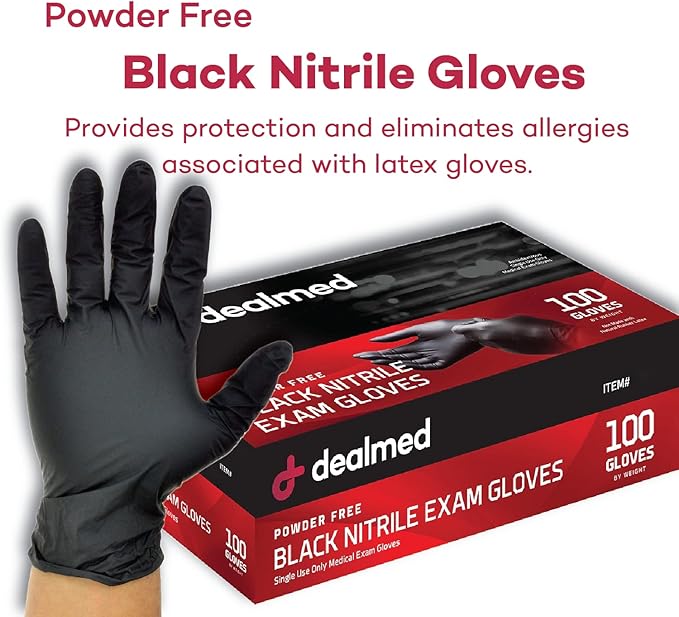 Dealmed Nitrile Exam Gloves – Disposable, Non-Irritating, Latex Free Medical Gloves, Multi-Purpose Use for First Aid and Medical Facilities, Black (Large, Case of 1000)