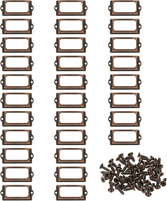 PATIKIL 70x33mm Metal Label Holders, 30 PCS Label Name Card Tag Frames with Screws for Office Library File Cabinets Shelves Wood Drawers Fabric Bins, Red Bronze