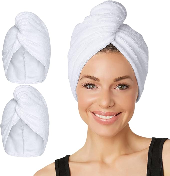 Turbie Twist 2-Pack Microfiber Hair Towel for Beauty, Travel, Gifting - Hair Wrap Turban for Straight, Wavy & Curly Hair - Premium Personal Care - White & White