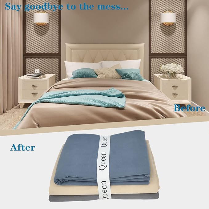 10 Pieces Bed Sheet Organizer Bands, Sheet Organizers and Storage Label Bands, Sheets Organizer for Closet, Sheet Label for Bedding, Sheet Keepers Linen Labels Bedding (White, 10Pcs)
