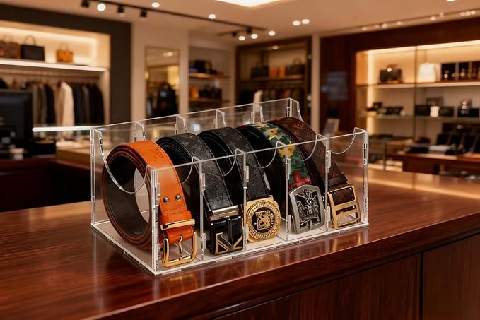 ECOSEAO Belt Organizer, Acrylic Belt Storage Holder for The Closet, Display Case for Tie and Bow Tie (7 Ties)