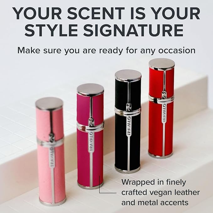 Milano Perfume Atomizer - Leak-Proof and TSA Approved for Air Travel - Reusable, Airtight, Easy Fill Mini Pump Sprayer - Lightweight Vegan Leather with Polished Metal Outer Shell - Hot Pink