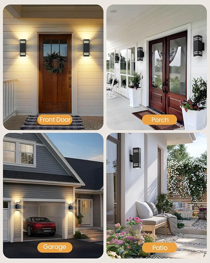 SHIMR Dusk to Dawn Outdoor Light Fixture, Modern Outdoor Wall Lights with LED Bulbs Includes, Aluminum Anti-Rust Sconce Up and Down Outside Lights for House Porch Garage Patio [ETL Listed]