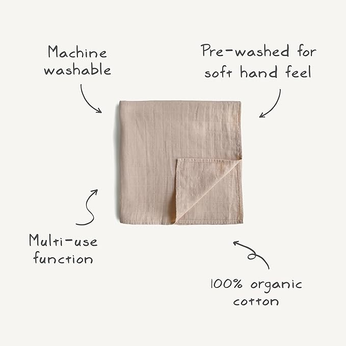 mushie Muslin Baby Swaddle Blanket | 100% Organic Cotton (Bees)