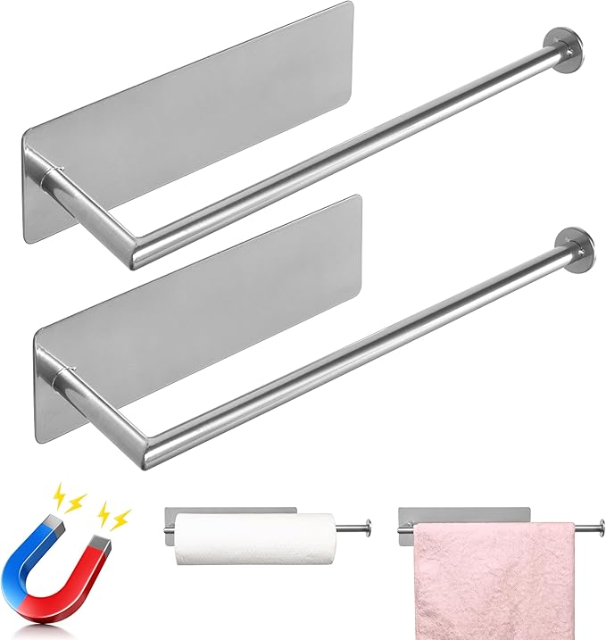 RedCall 2 Pack Magnetic Paper Towel Holder for Fridge, Kitchen Towel Holder for Refrigerator/BBQ Grills/Griddles Toolbox/RV,Powerful Magnetic Towel Bar,Kitchen Bathroom Organizers and Storage