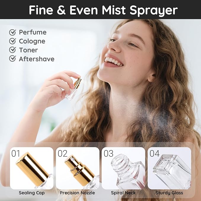 Segbeauty 20pcs 0.1oz Perfume Atomizer Glass Sprayer, Small Perfume Travel Refillable Cologne Spray Bottle, 3ml Bulk Mini Spray Bottle with Refill Kit, Fine Mist Empty Fragrance Travel Atomizer