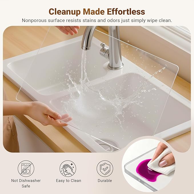 Acrylic Cutting Board with Counter Lip, 17.5x13.5 Inch Clear Cutting Boards for Kitchen Counter, Large Cutting Board Non Slip for Countertop Protector, Apartment Essentials Kitchen Decor Gifts